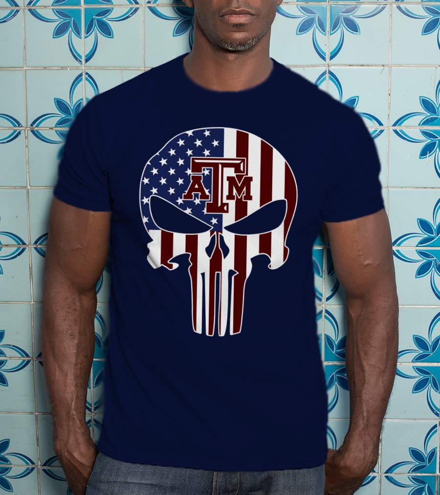 Texas A&M Aggies Punisher American Flag Skull T-Shirt