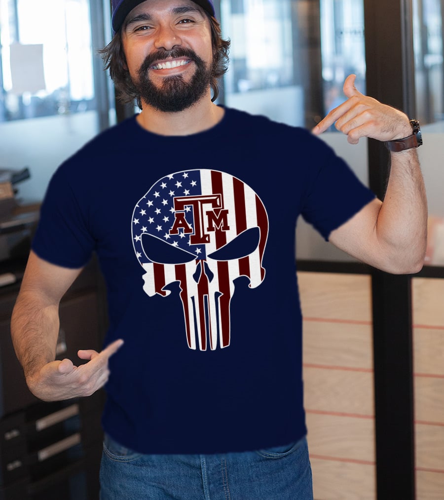 Texas A&M Aggies Punisher American Flag Skull T-Shirt