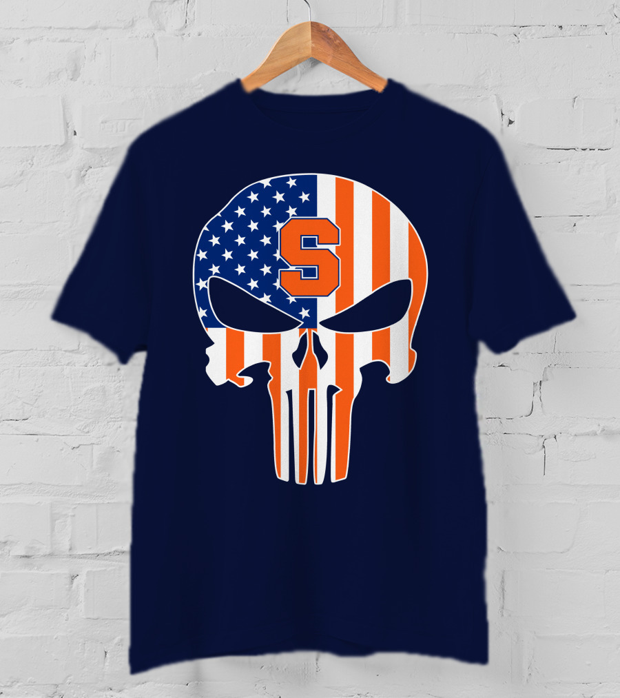 Syracuse Orange Punisher Skull American Flag Symbol T-Shirt