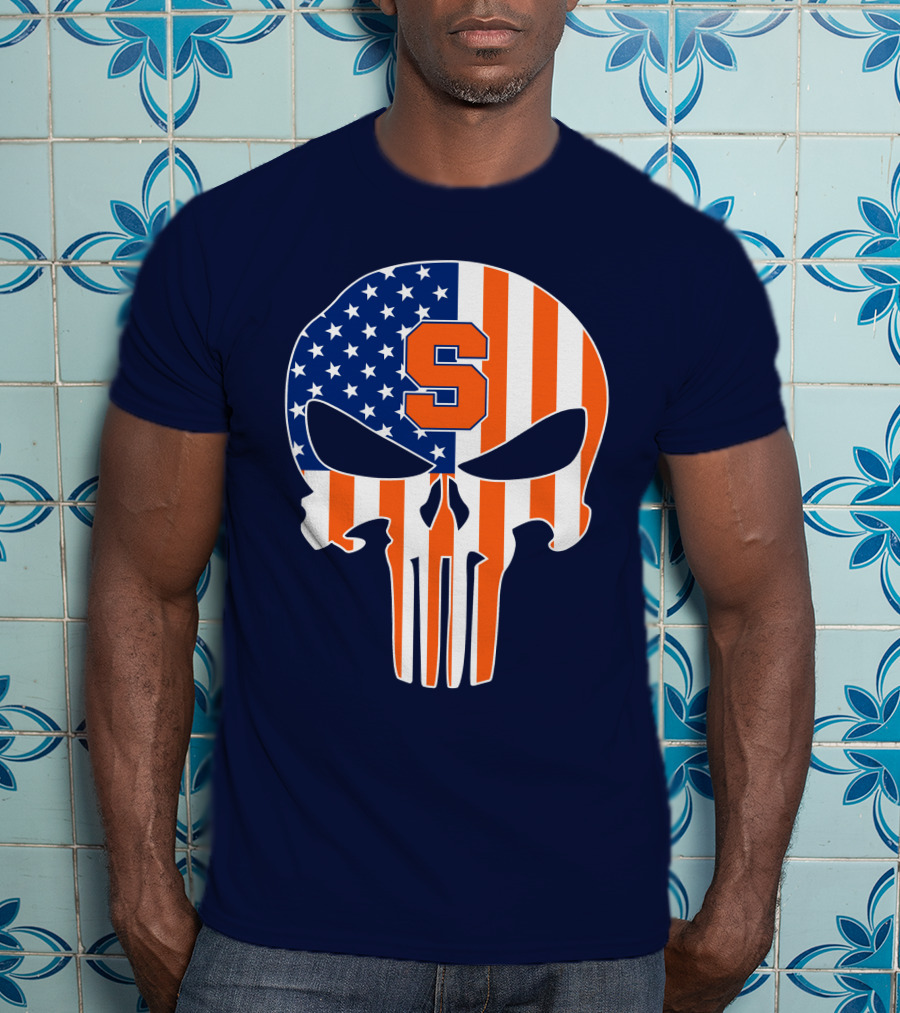 Syracuse Orange Punisher Skull American Flag Symbol T-Shirt