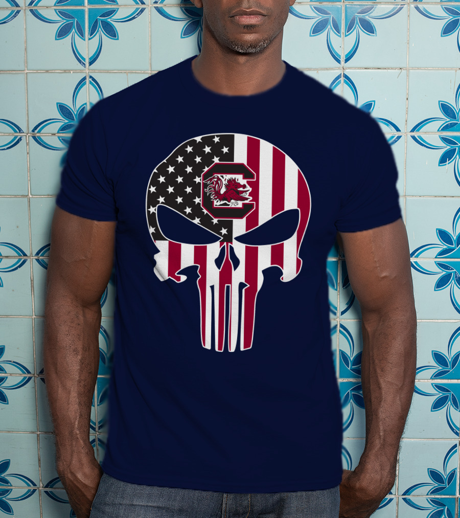 South Carolina Gamecocks The Punisher American Flag Skull T-Shirt