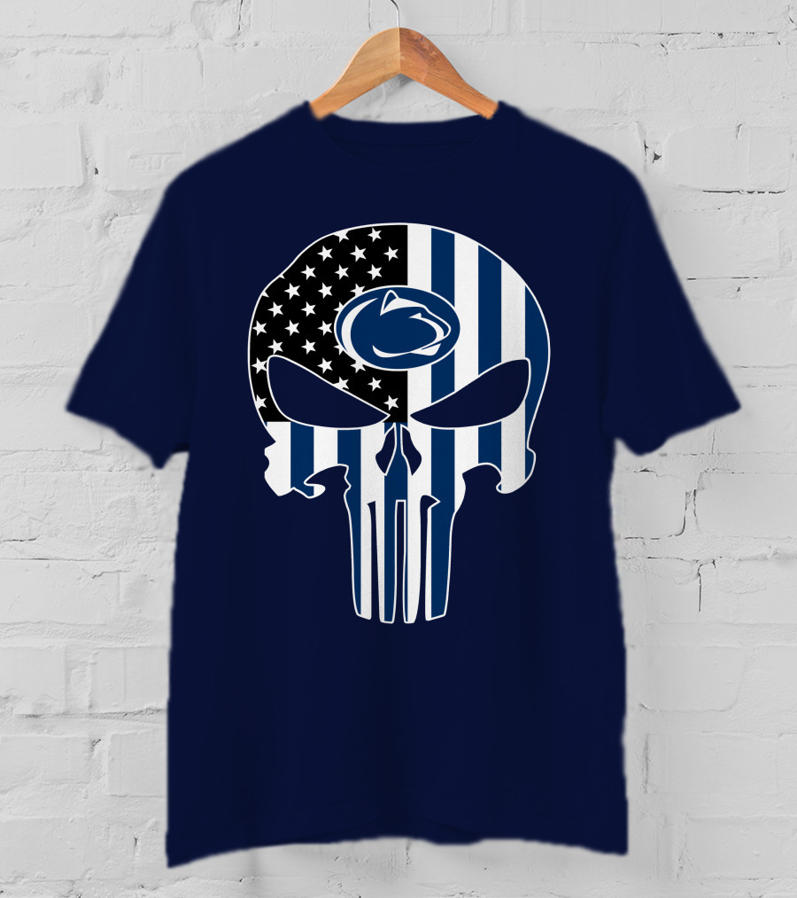 Penn State Nittany Lions The Punisher Skull With American Flag T-Shirt
