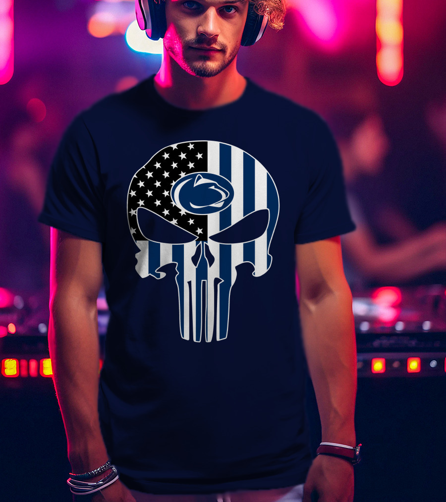 Penn State Nittany Lions The Punisher Skull With American Flag T-Shirt