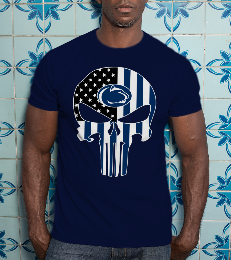 Penn State Nittany Lions The Punisher Skull With American Flag T-Shirt