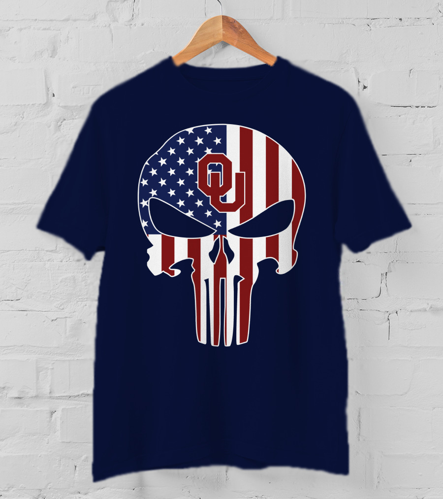 Oklahoma Sooners The Punisher American Flag Skull Design Ou T-Shirt