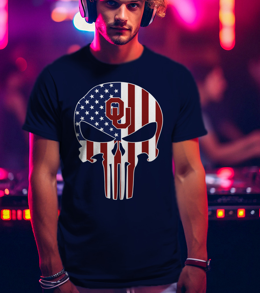 Oklahoma Sooners The Punisher American Flag Skull Design Ou T-Shirt