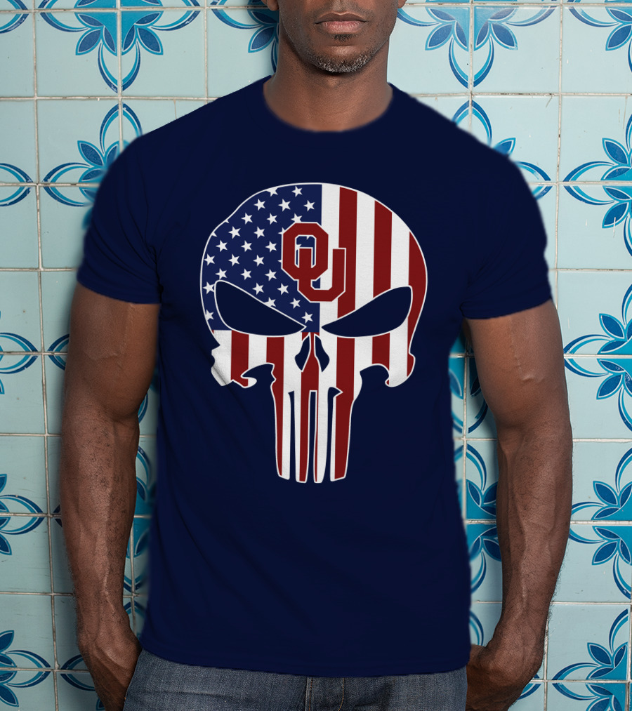 Oklahoma Sooners The Punisher American Flag Skull Design Ou T-Shirt