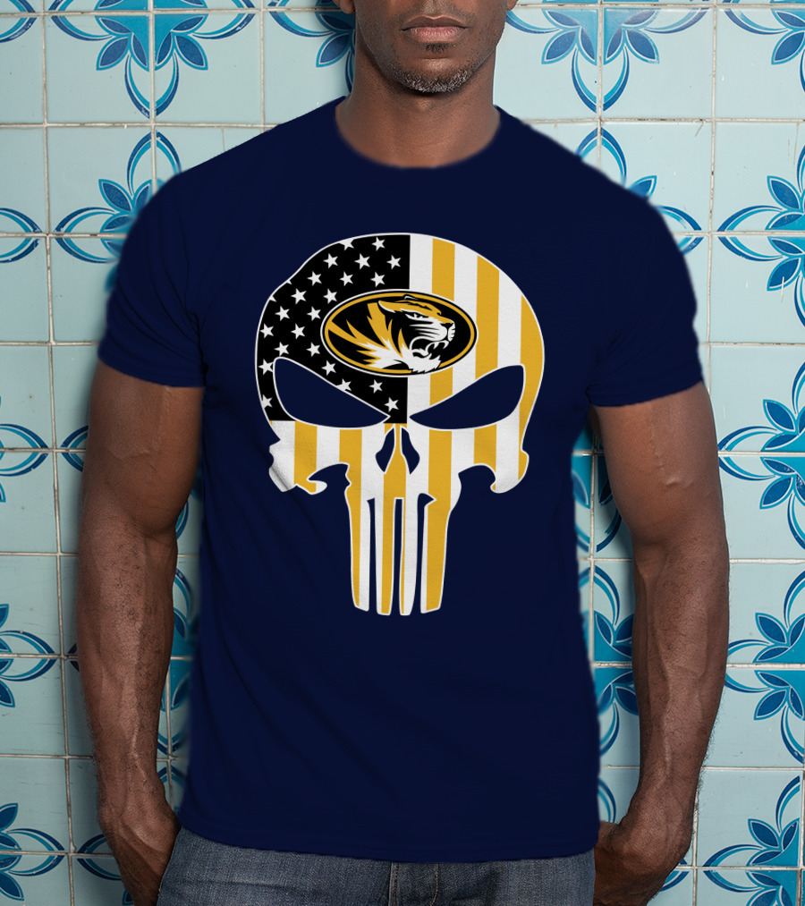 Missouri Tigers American Flag Punisher Skull T-Shirt