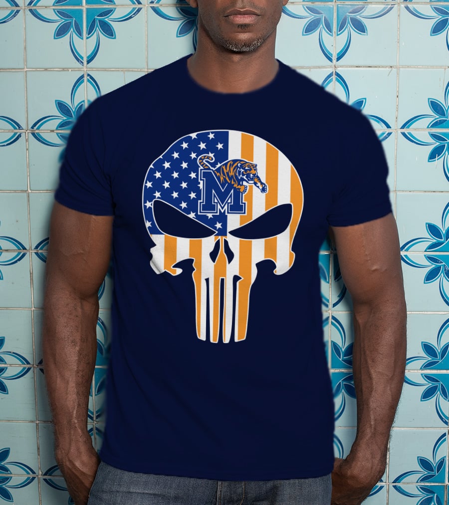 Memphis Tigers Punisher Skull Usa Flag Sports T-Shirt