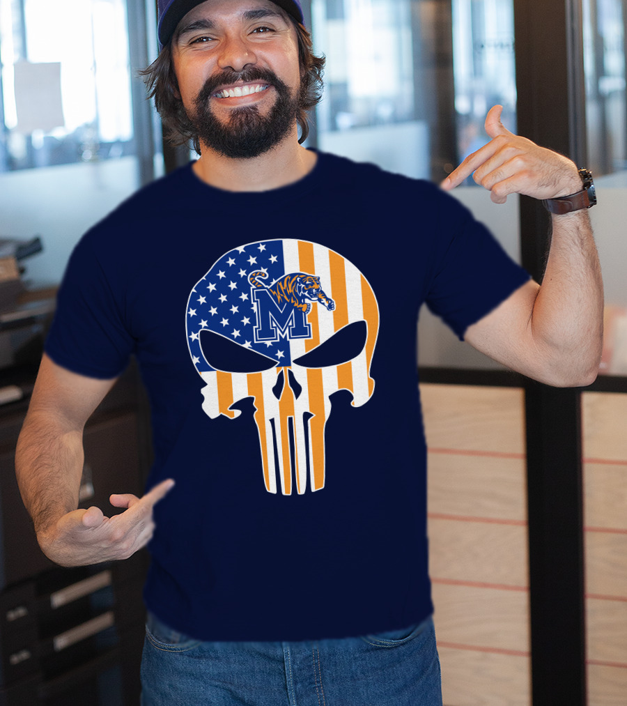 Memphis Tigers Punisher Skull Usa Flag Sports T-Shirt