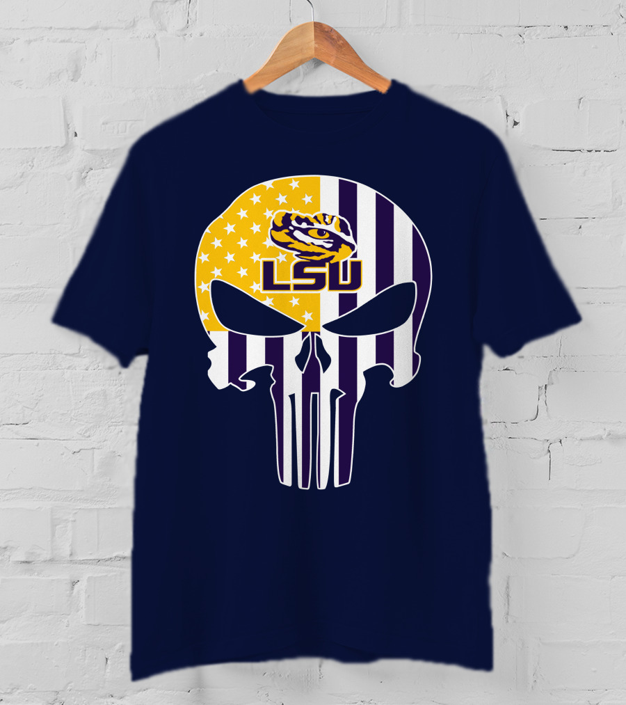 Lsu Tigers Punisher Skull American Flag T-Shirt