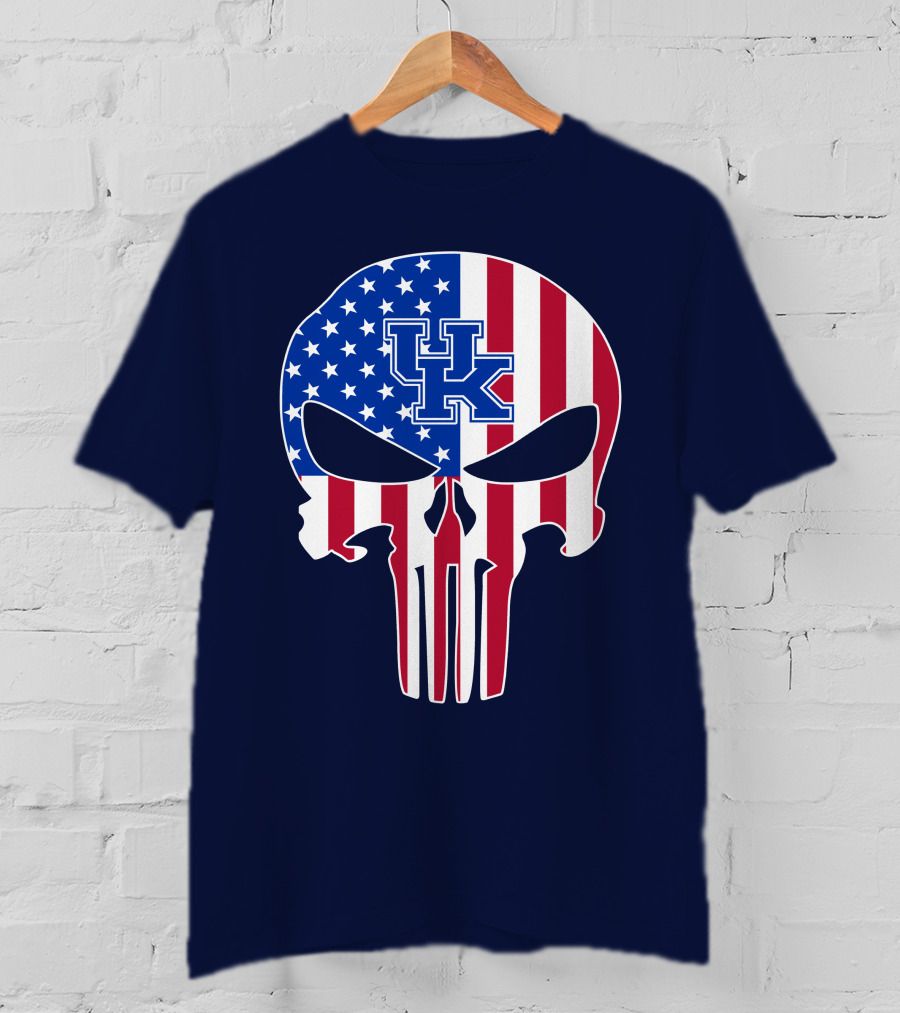 Kentucky Wildcats The Punisher American Flag Skull T-Shirt