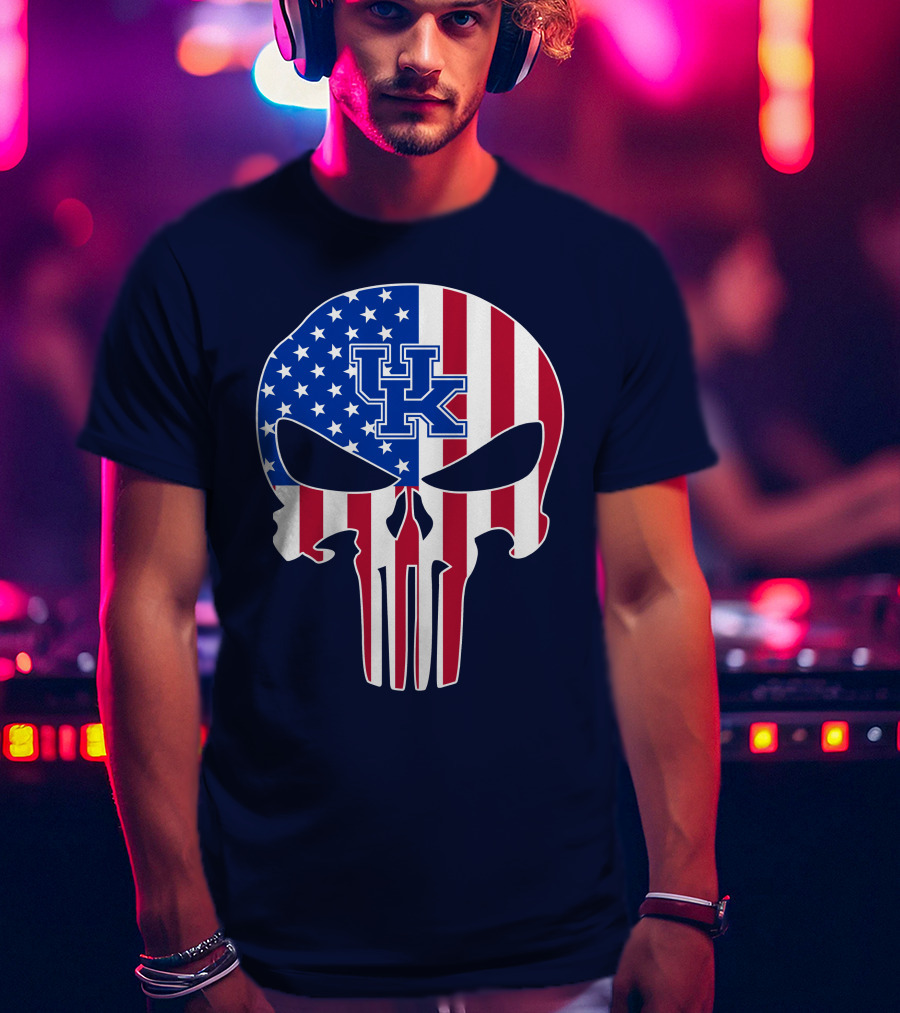 Kentucky Wildcats The Punisher American Flag Skull T-Shirt