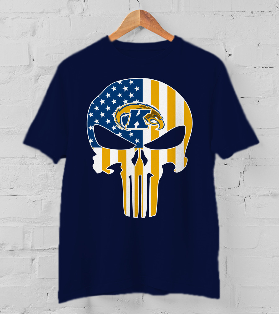 Kent State Golden Flashes Punisher Skull American Flag T-Shirt