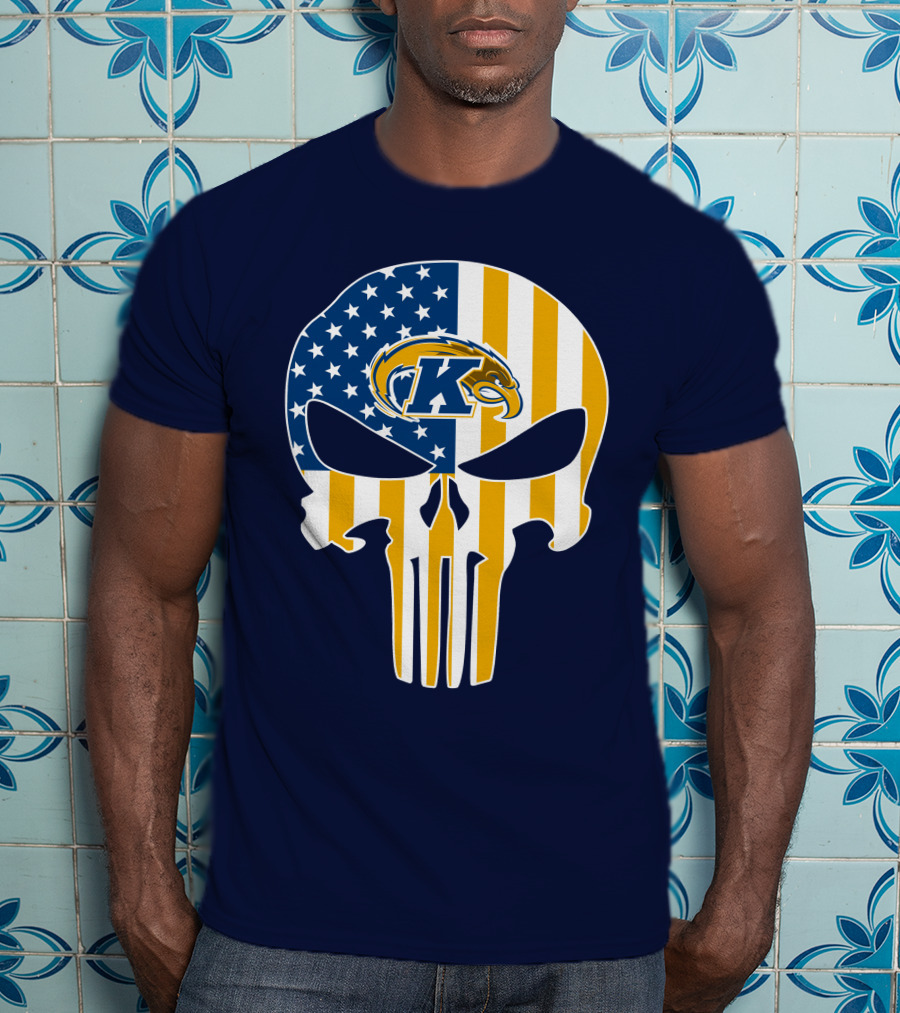 Kent State Golden Flashes Punisher Skull American Flag T-Shirt