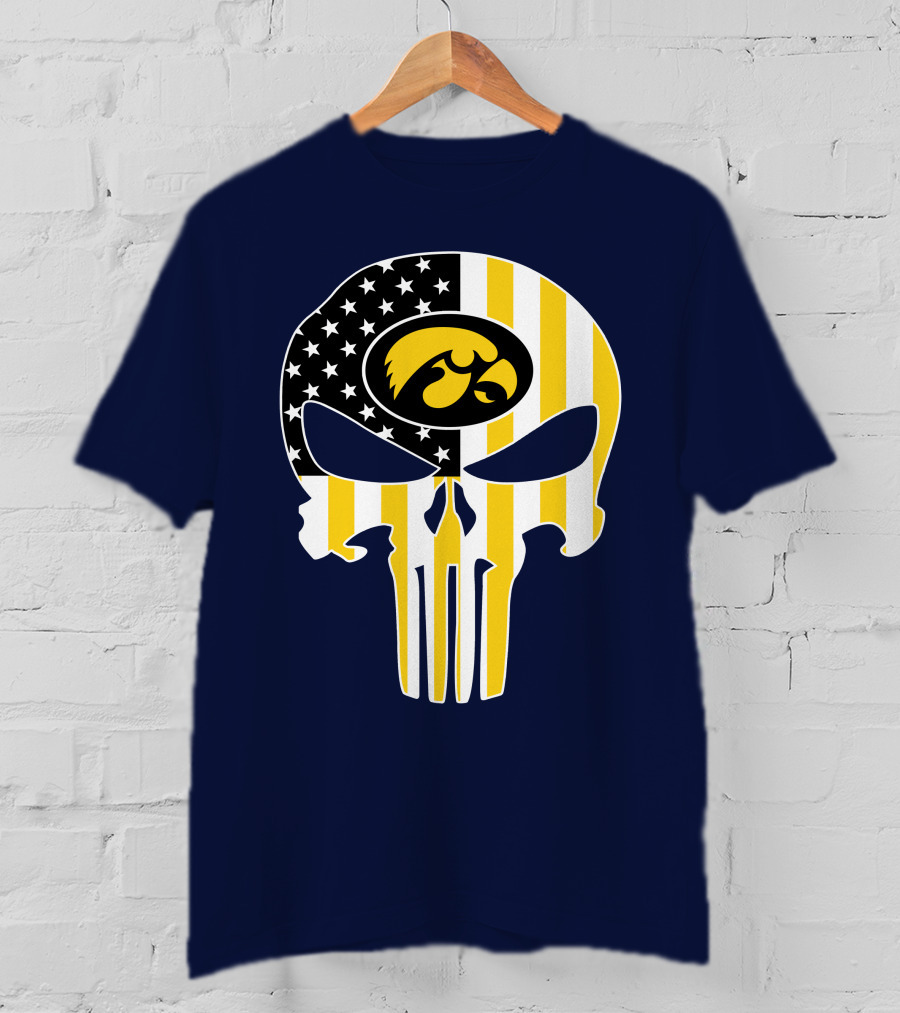 Iowa Hawkeyes The Punisher American Flag Skull T-Shirt