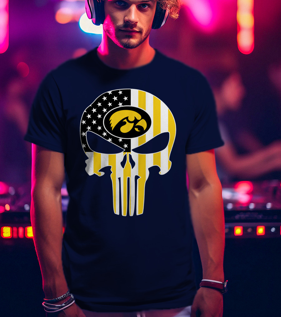 Iowa Hawkeyes The Punisher American Flag Skull T-Shirt