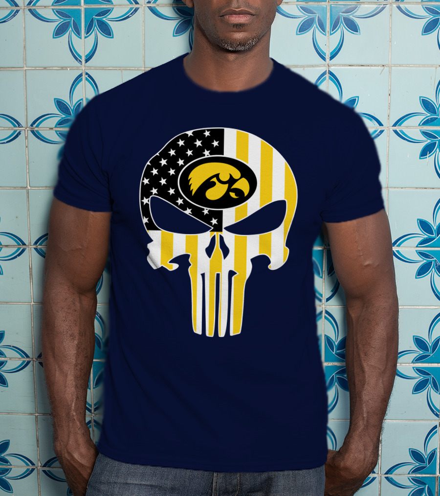 Iowa Hawkeyes The Punisher American Flag Skull T-Shirt