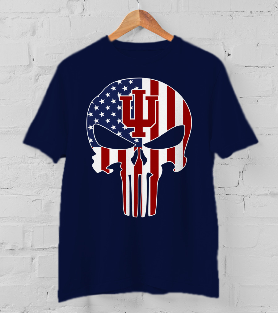 Indiana Hoosiers Punisher Skull American Flag T-Shirt