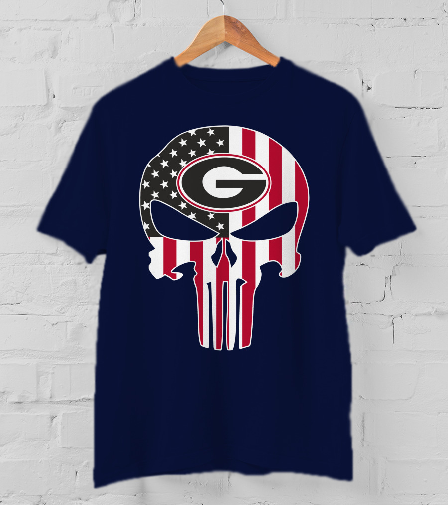 Georgia Bulldogs Punisher Skull American Flag 52 T-Shirt