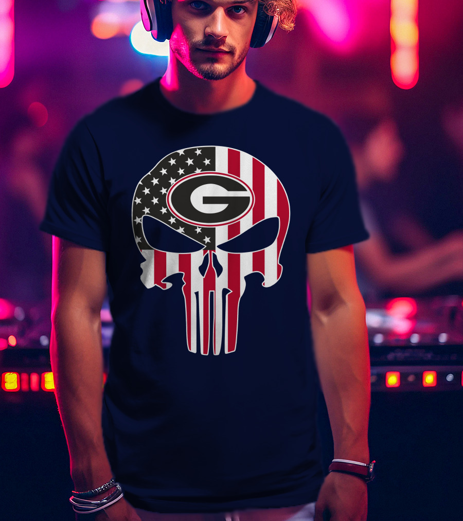 Georgia Bulldogs Punisher Skull American Flag 52 T-Shirt