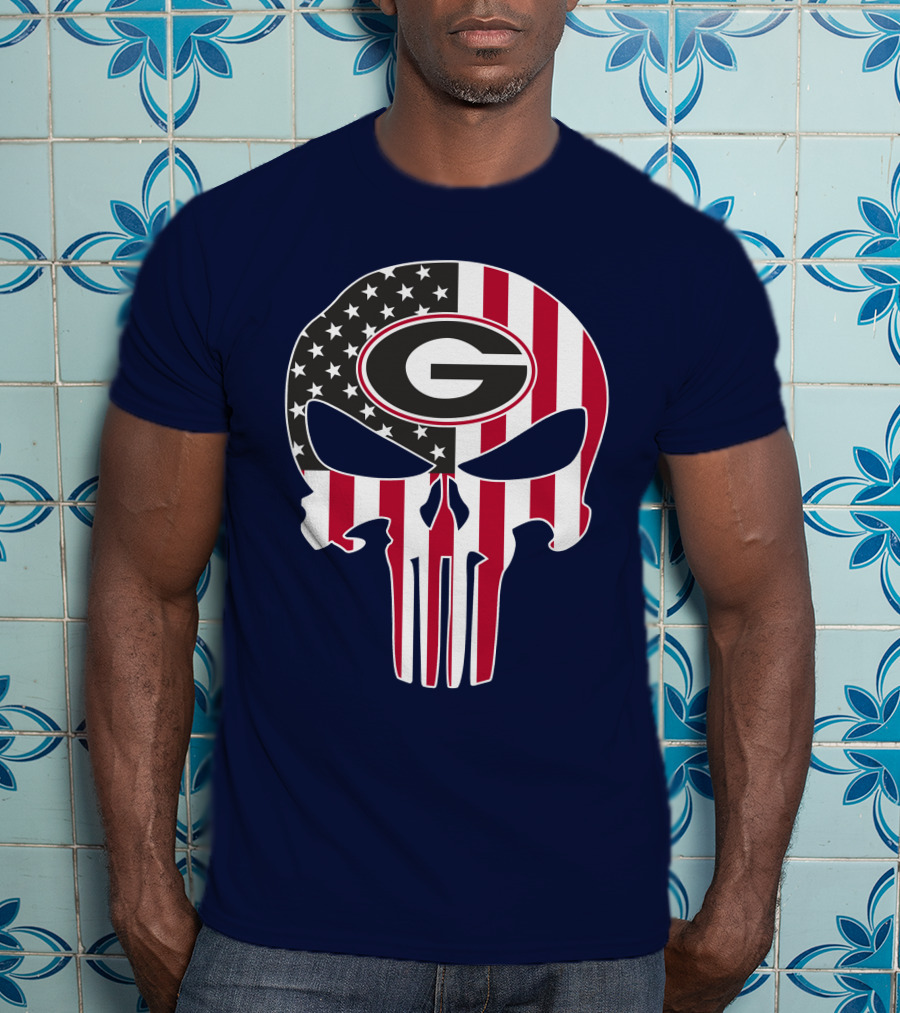 Georgia Bulldogs Punisher Skull American Flag 52 T-Shirt