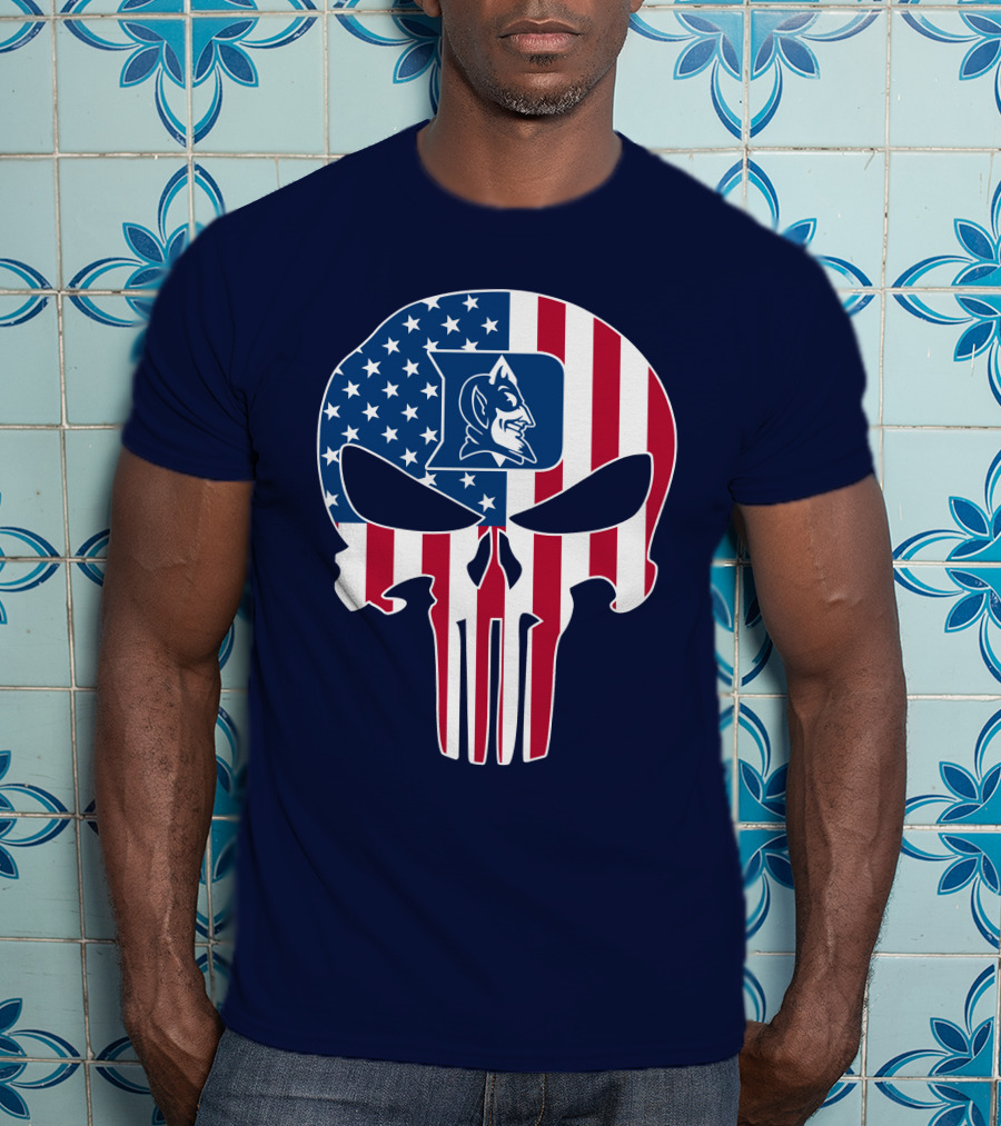 Duke Blue Devils The Punisher American Flag Skull T-Shirt