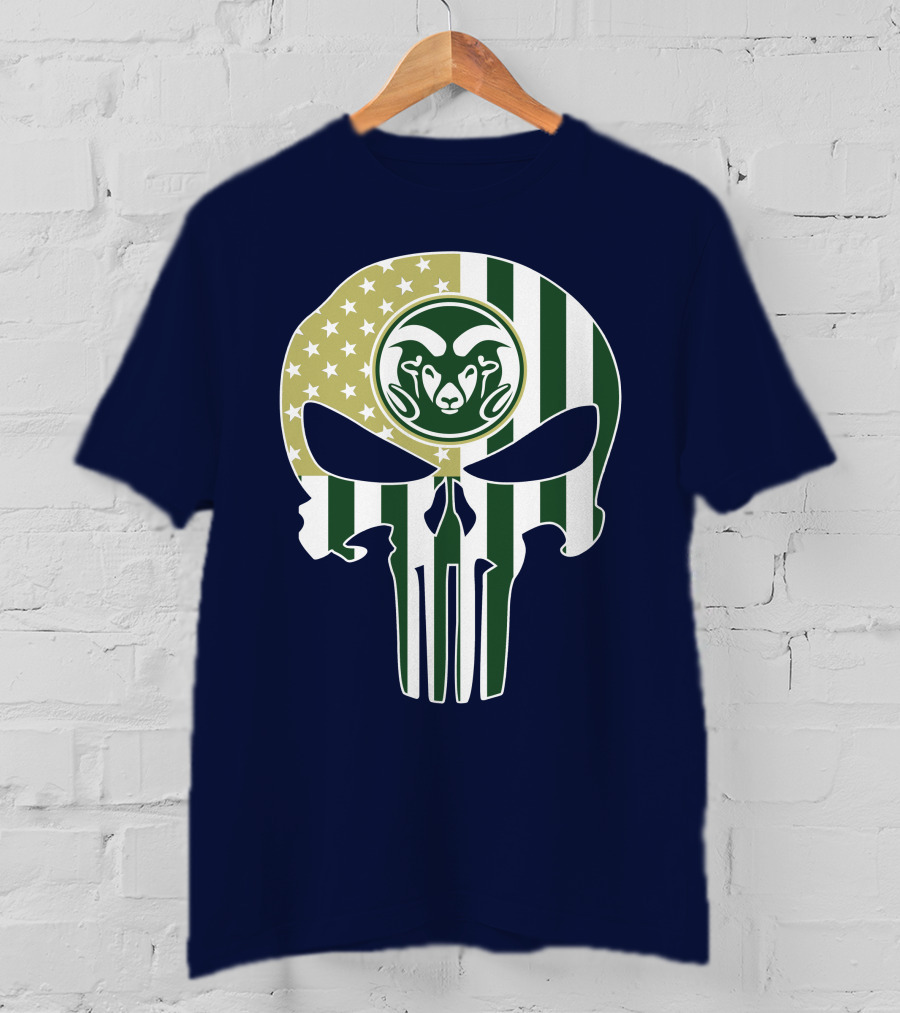 Colorado State Rams The Punisher Skull With American Flag And Ram T-Shirt