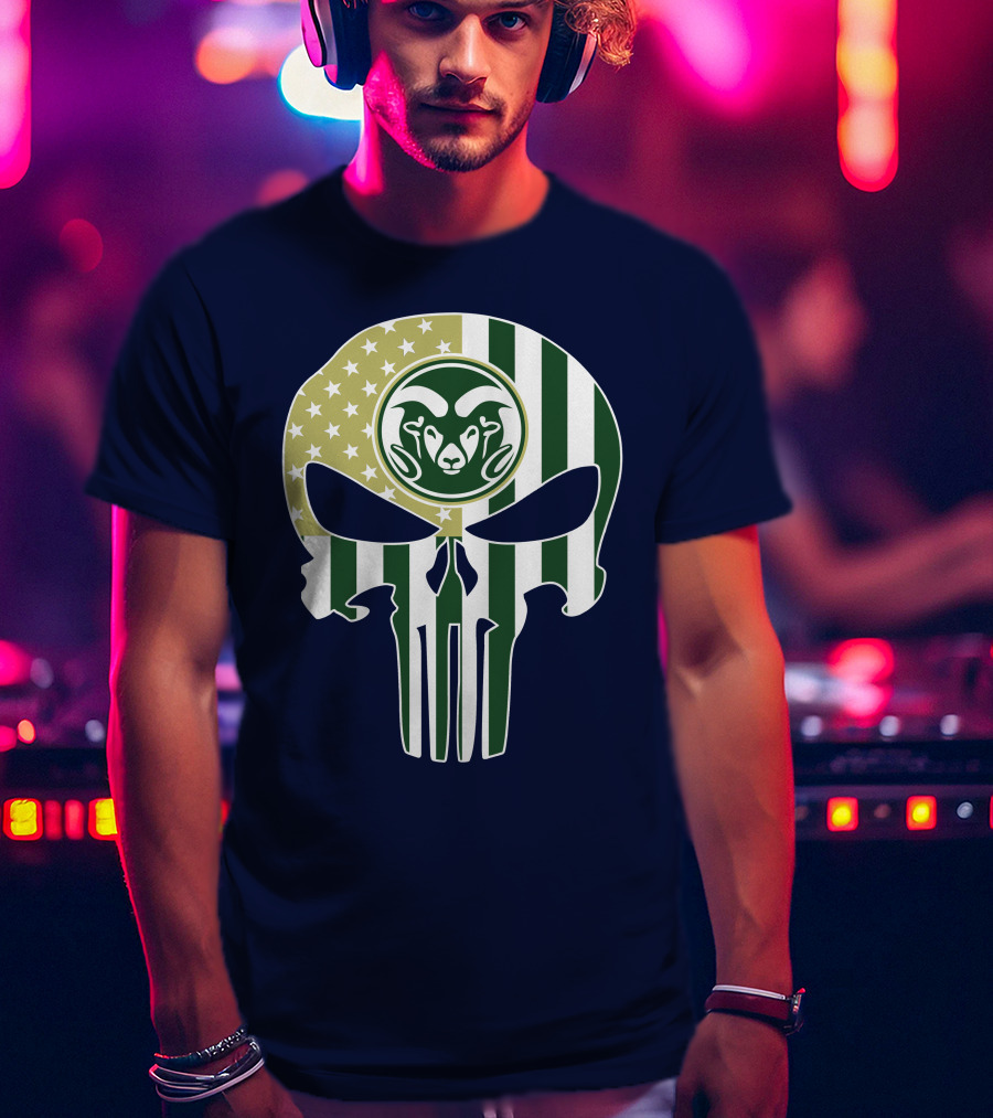 Colorado State Rams The Punisher Skull With American Flag And Ram T-Shirt