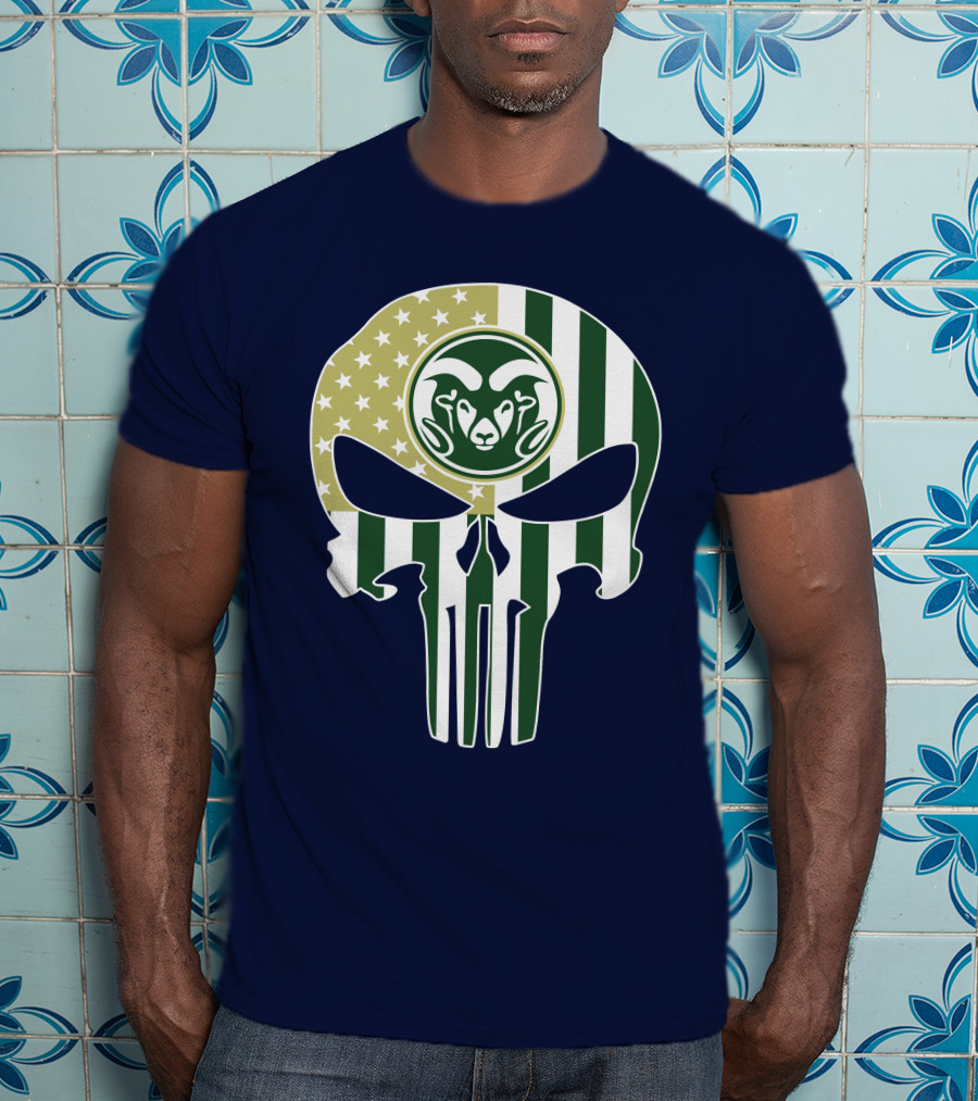 Colorado State Rams The Punisher Skull With American Flag And Ram T-Shirt