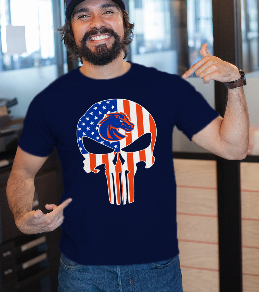 Boise State Broncos The Punisher American Flag Skull T-Shirt