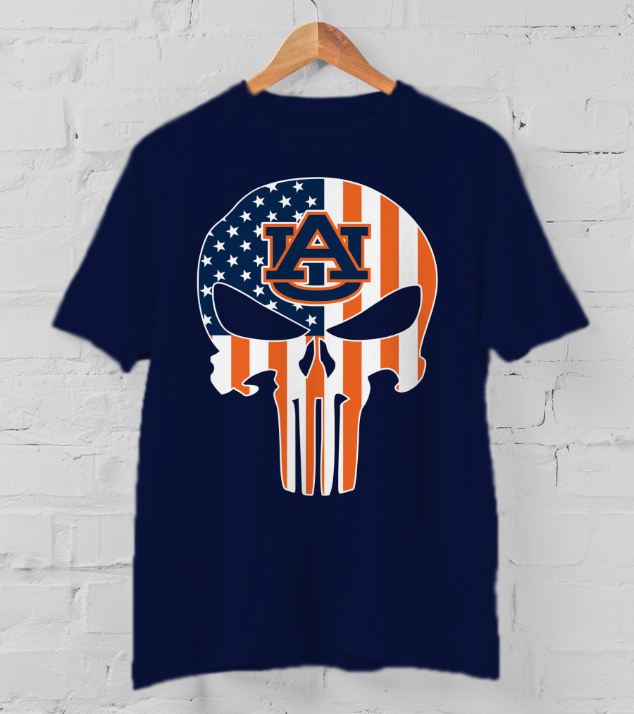 Auburn Au Logo American Flag Punisher Skull T-Shirt