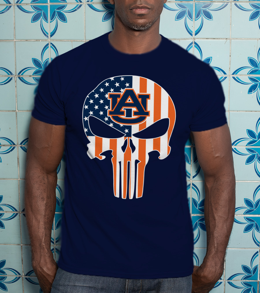 Auburn Au Logo American Flag Punisher Skull T-Shirt