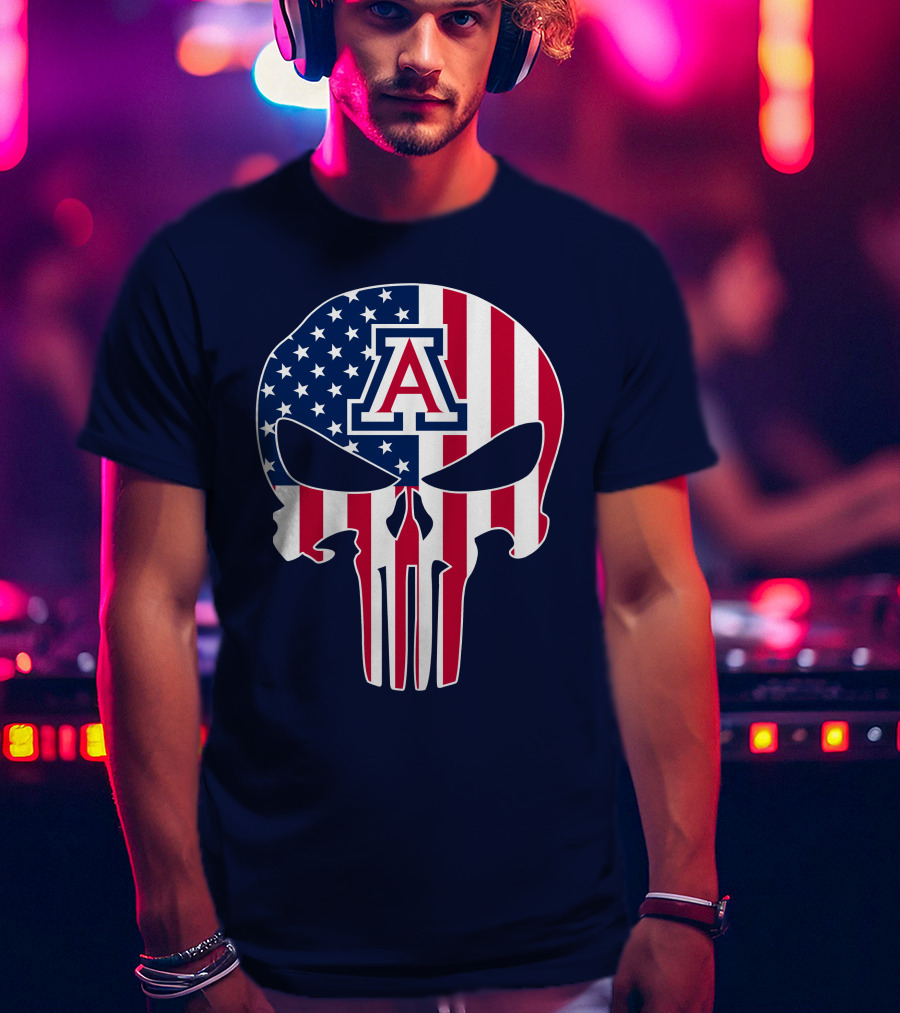Arizona Wildcats American Flag Punisher Skull T-Shirt