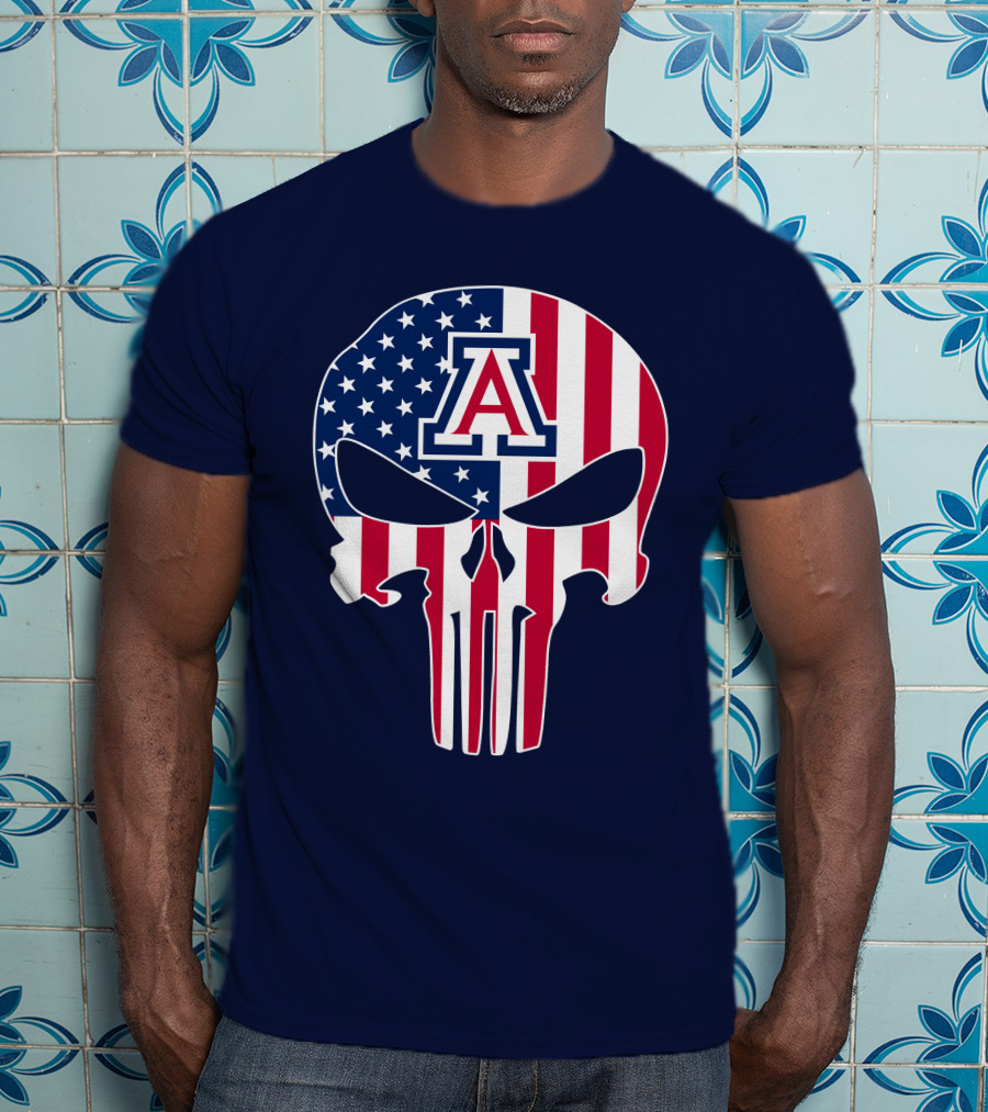 Arizona Wildcats American Flag Punisher Skull T-Shirt