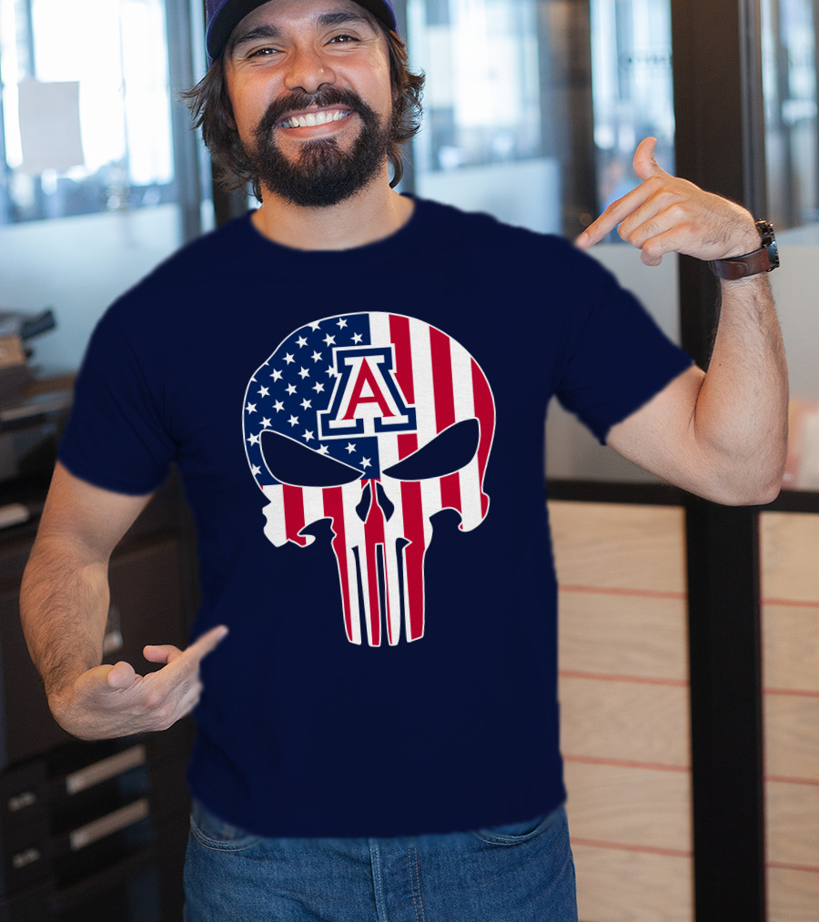 Arizona Wildcats American Flag Punisher Skull T-Shirt