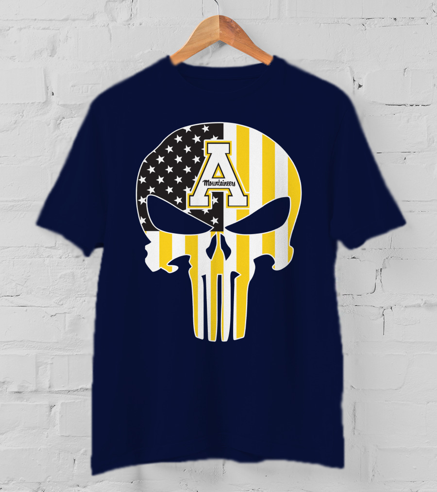 Appalachian State Mountaineers Punisher Skull American Flag T-Shirt