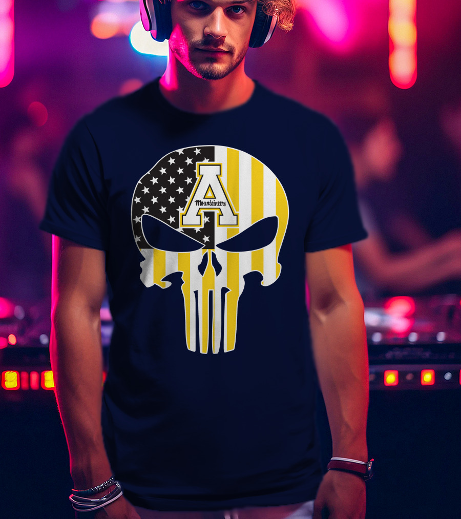 Appalachian State Mountaineers Punisher Skull American Flag T-Shirt