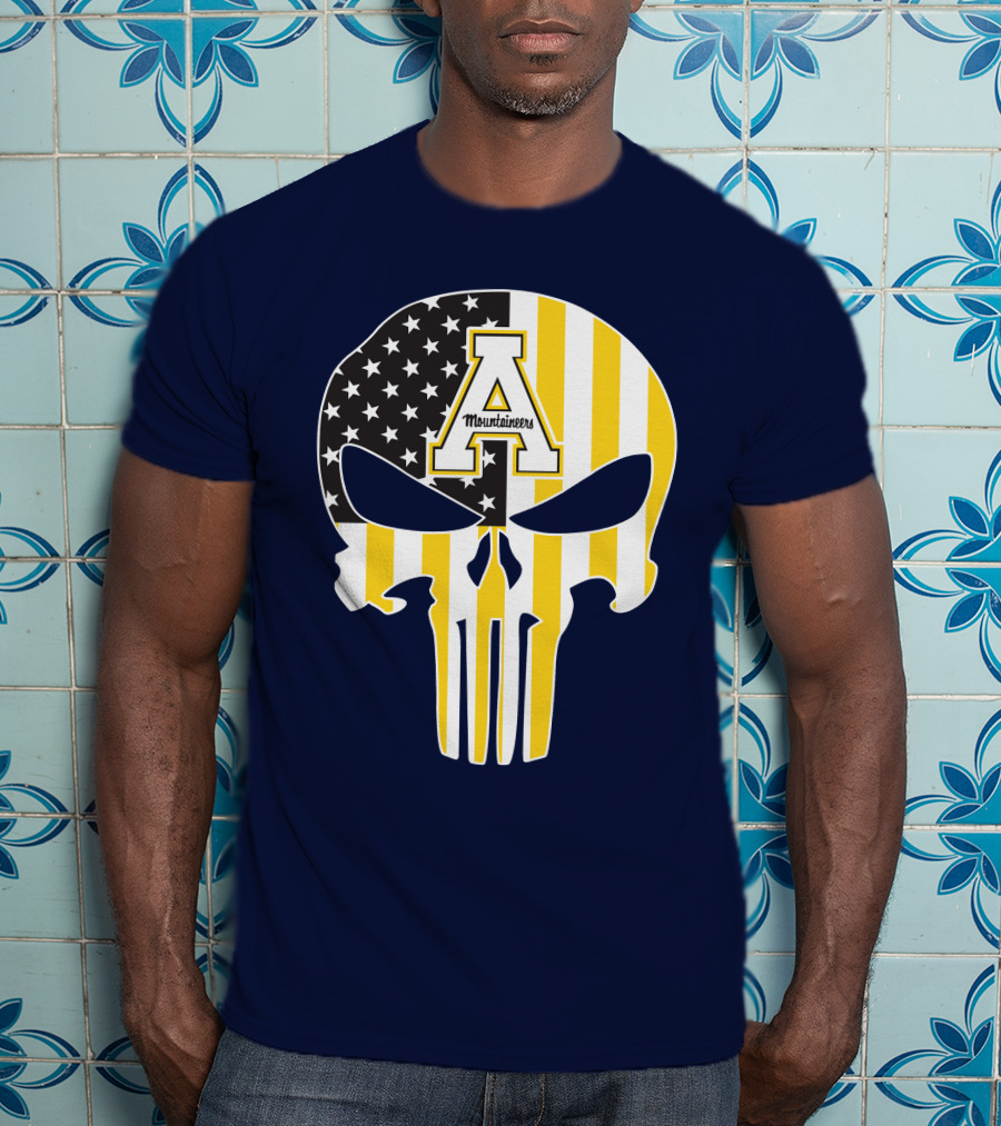 Appalachian State Mountaineers Punisher Skull American Flag T-Shirt