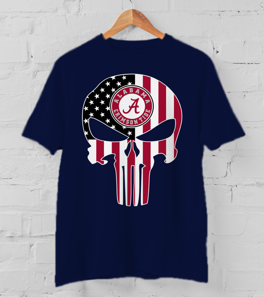 Alabama Crimson Tide Skull American Flag '64 The Punisher T-Shirt