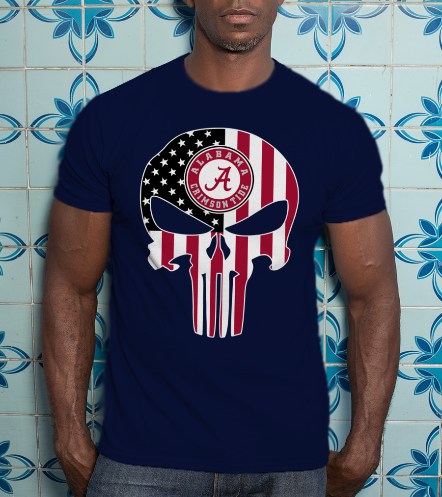Alabama Crimson Tide Skull American Flag '64 The Punisher T-Shirt