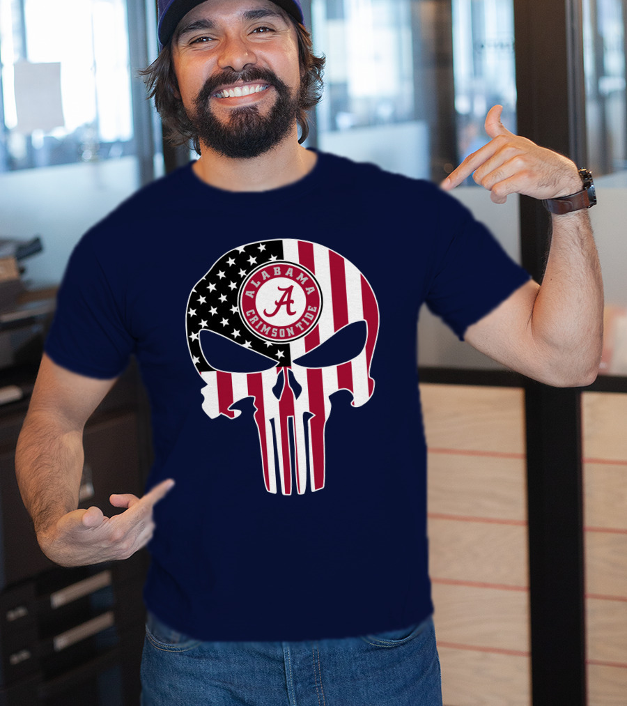 Alabama Crimson Tide Skull American Flag '64 The Punisher T-Shirt