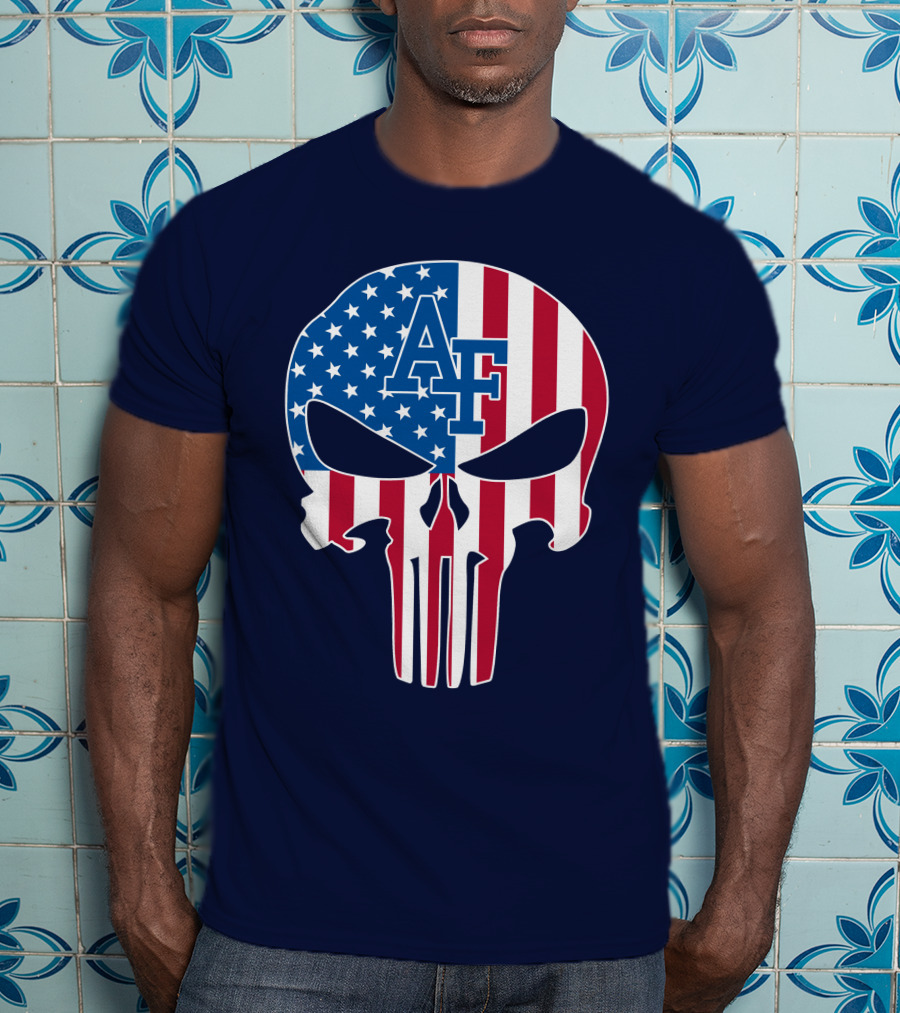 Af 65 Air Force Falcons American Flag Punisher Skull T-Shirt