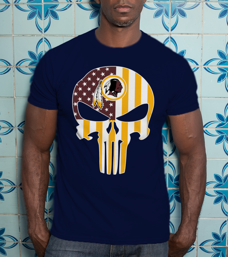 Washington Redskins Punisher Skull American Flag T-Shirt