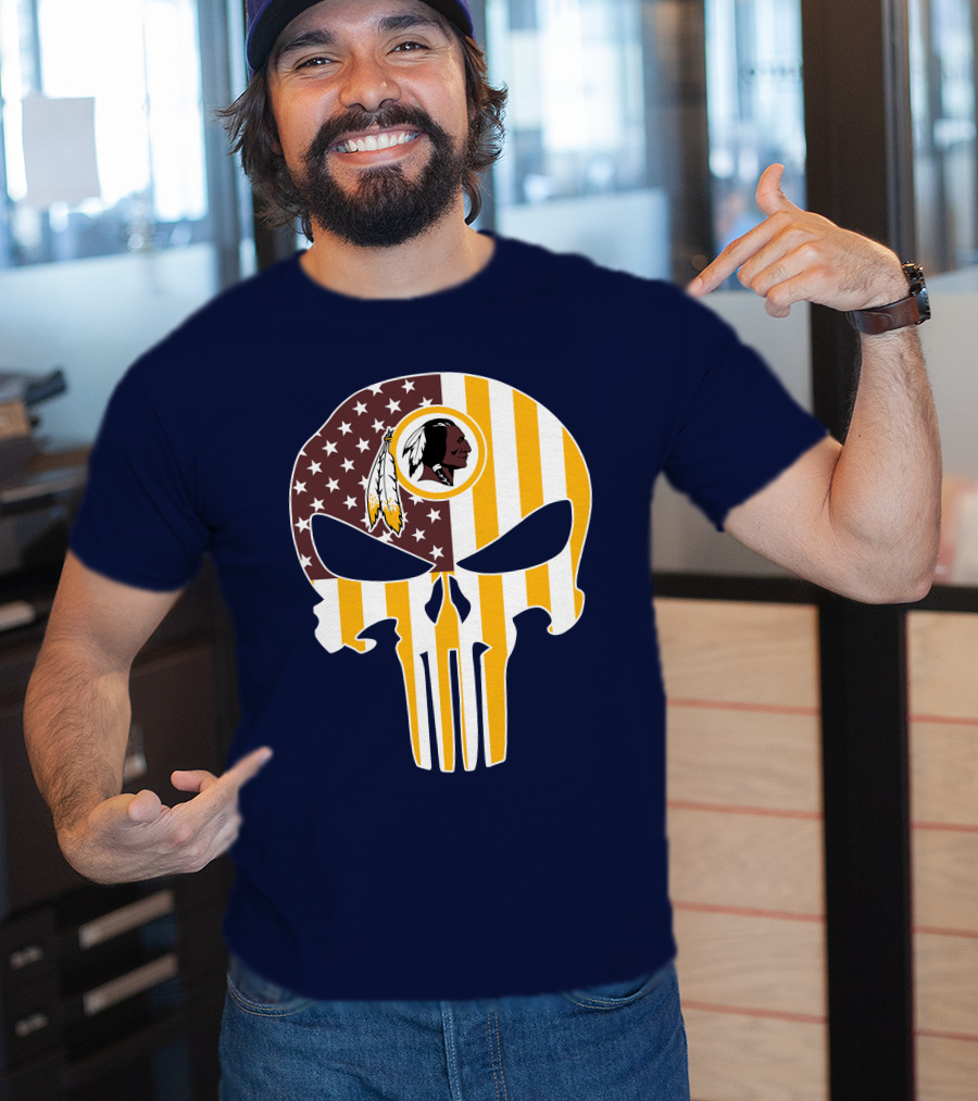 Washington Redskins Punisher Skull American Flag T-Shirt