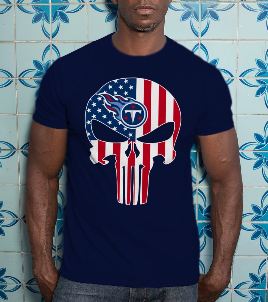 American Flag Tennessee Titans Punisher Skull T-Shirt