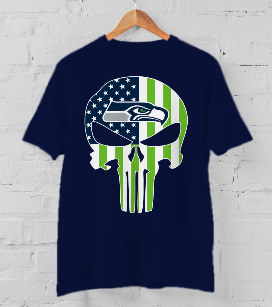 Seattle Seahawks The Punisher Skull American Flag T-Shirt