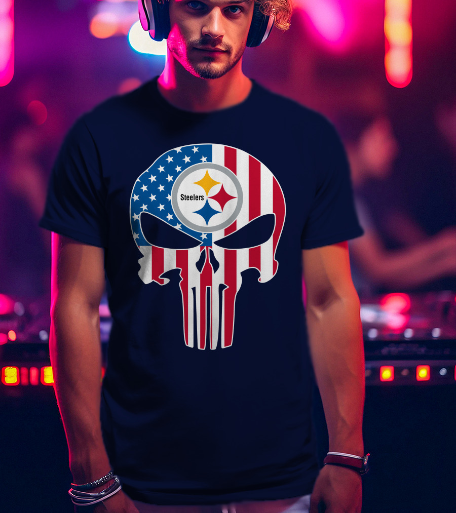 Pittsburgh Steelers The Punisher American Flag T-Shirt