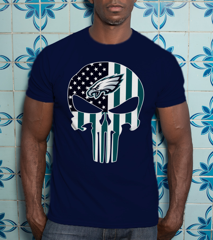 Philadelphia Eagles Punisher Skull American Flag T-Shirt