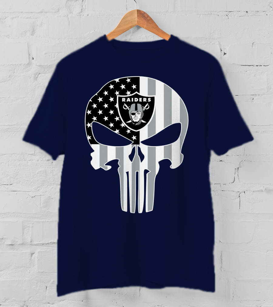 Oakland Raiders Punisher Skull American Flag T-Shirt